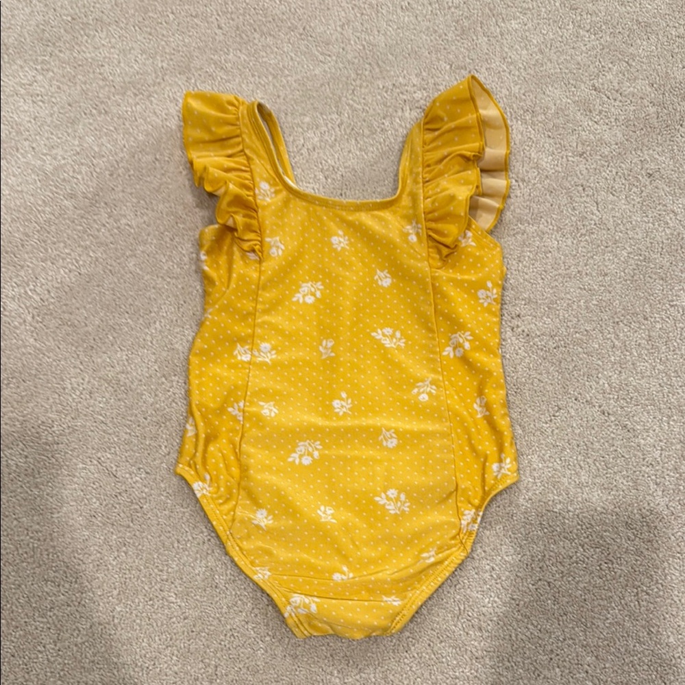 Yellow Floral Ruffle Swimsuit - Picture 2 of 3